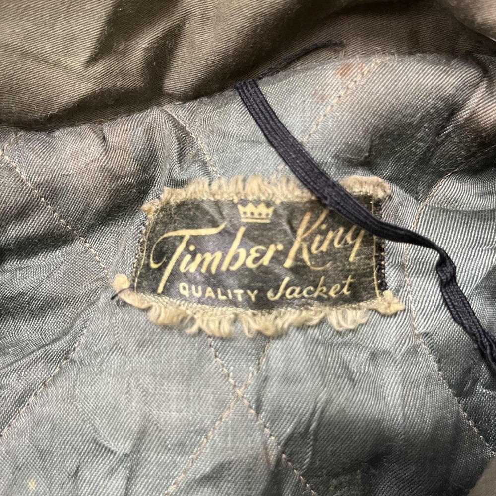 Vintage‎ Timber King Coat Mens Large Green Canvas Parka Hooded Wool Insulated - Picture 5 of 11